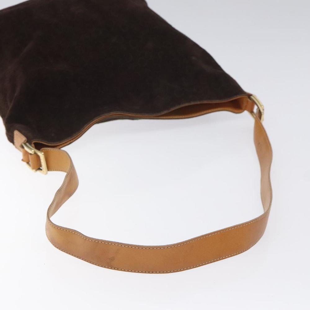 CELINE C Macadam Canvas Shoulder Bag Suede Leather Beige Brown gold Auth hk2165 - Picture 7 of 16